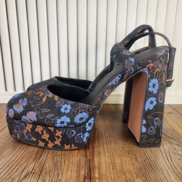ASOS Design Peaked Platform High Heels Womens Size 9 Black Floral Chunky Shoes - Picture 3 of 11